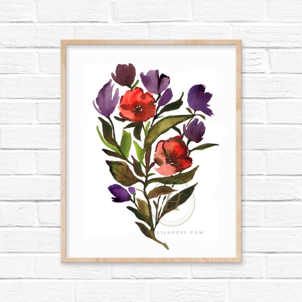 Flower, Watercolor Print, Modern Art by HippieHoppy