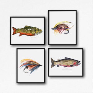 Fly Fishing Set of 4 Watercolor Print