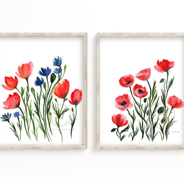 Poppy Wall Art Prints set of 2 by HippieHoppy