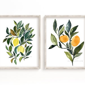 Lemon and Orange Watercolor Prints Set of 2 by HippieHoppy