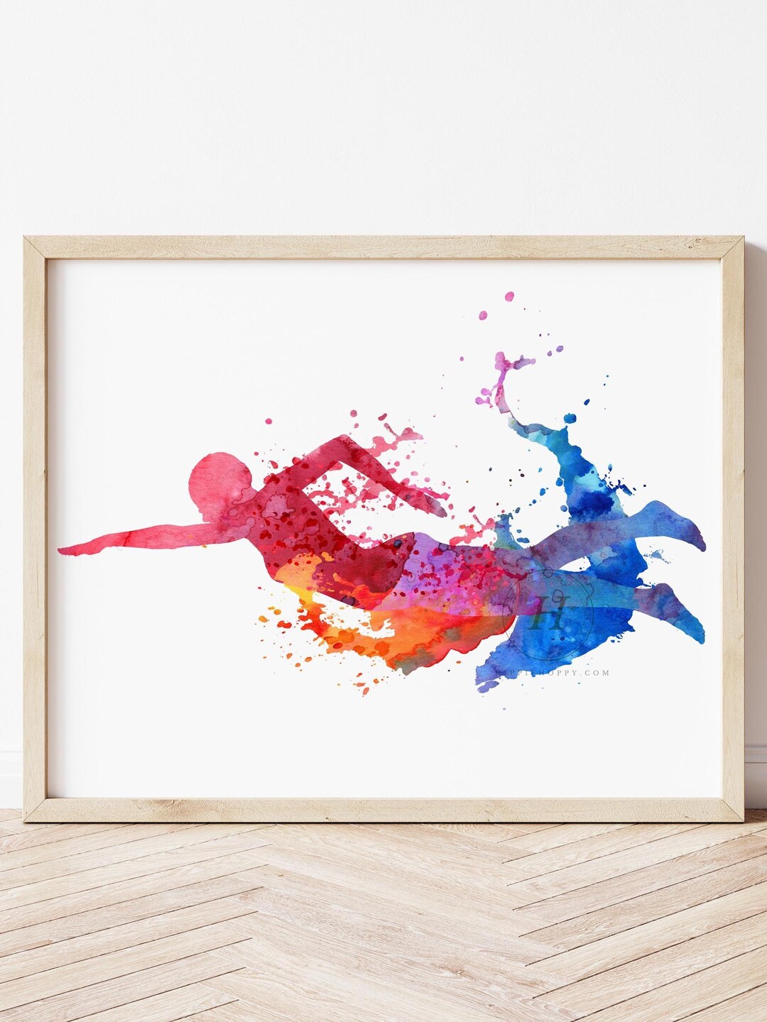 Colorful Abstract Swimmer Watercolor Art Print Dynamic Sports Wall ...
