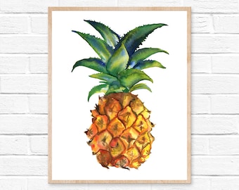 Pineapple Watercolor Painting: Signed Giclée Art Print