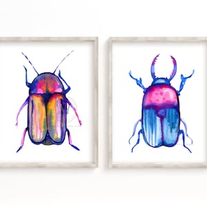 Beetle Print Set of 2 Watercolor Beetle Wall Art