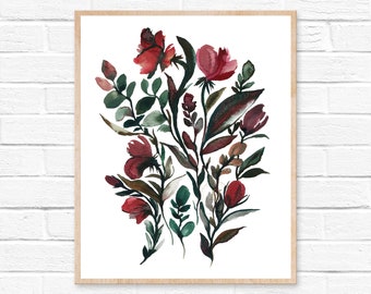 Watercolor Flowers Art Print. Botanical Art Print. Flower Arrangement Painting. Bold Flower Painting. Bedroom Wall Art Décor.