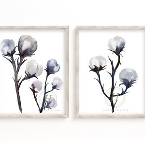 Cotton Watercolor Art Print set of 2