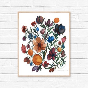 Fall Flowers, Watercolor Print, Modern Art by HippieHoppy