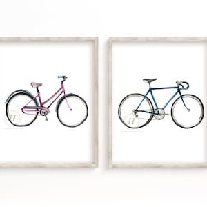 Fahrrad Aquarell Drucke Set von 2