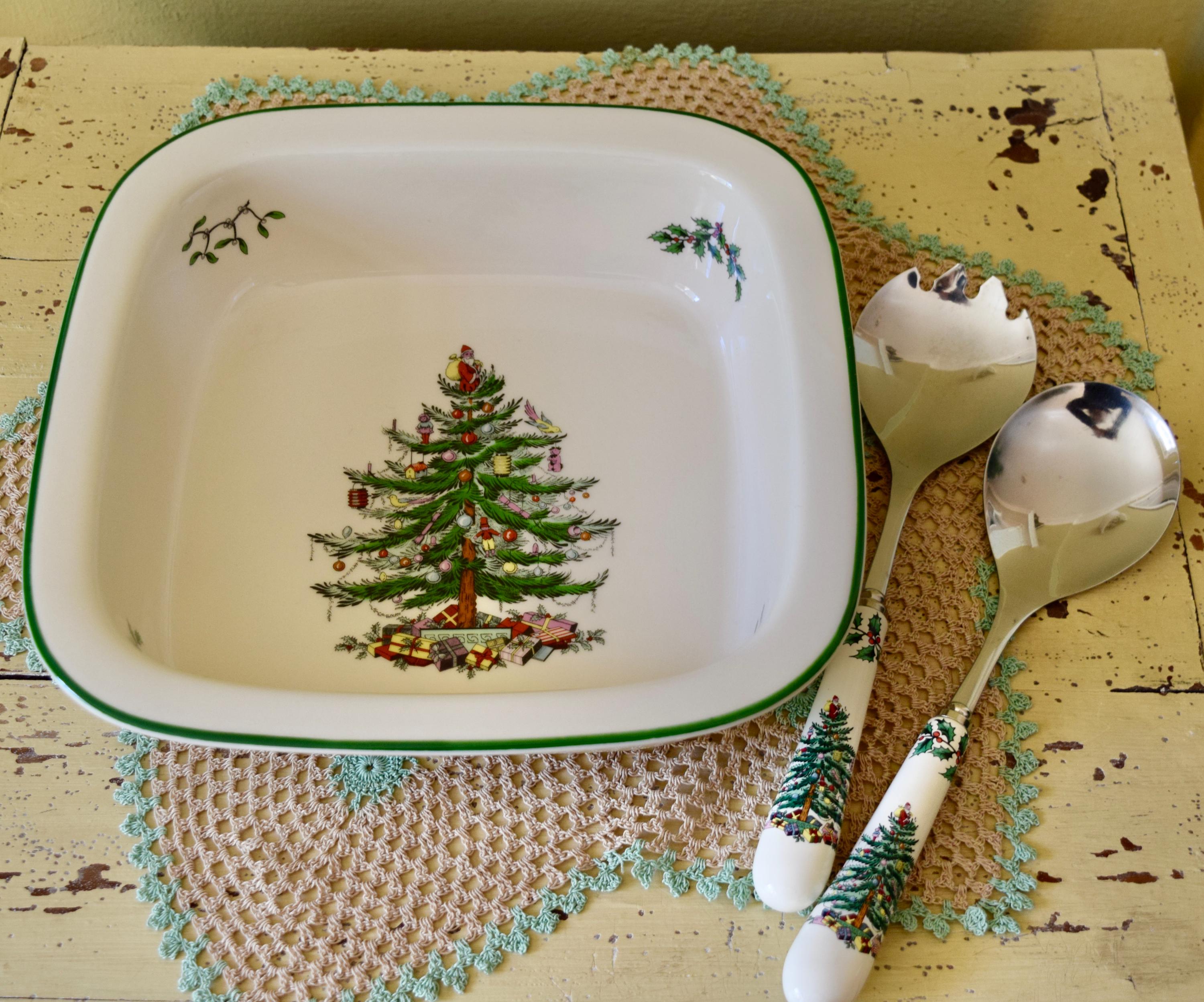 Spode Christmas Tree Square Serving Dish and Serving Fork and
