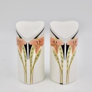 Villeroy & Boch Iris Peach and Black Salt and Pepper Shakers Made in Luxembourg 1980s-1990s Retired Pattern