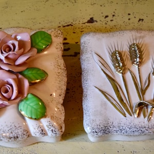 Lefton Pink & Gold Wheat Pattern Jewelry Box Lefton Trinket Box  Geo Z. Lefton 1956 Plus Pink Floral Jewelry Box Made in Occupied Japan