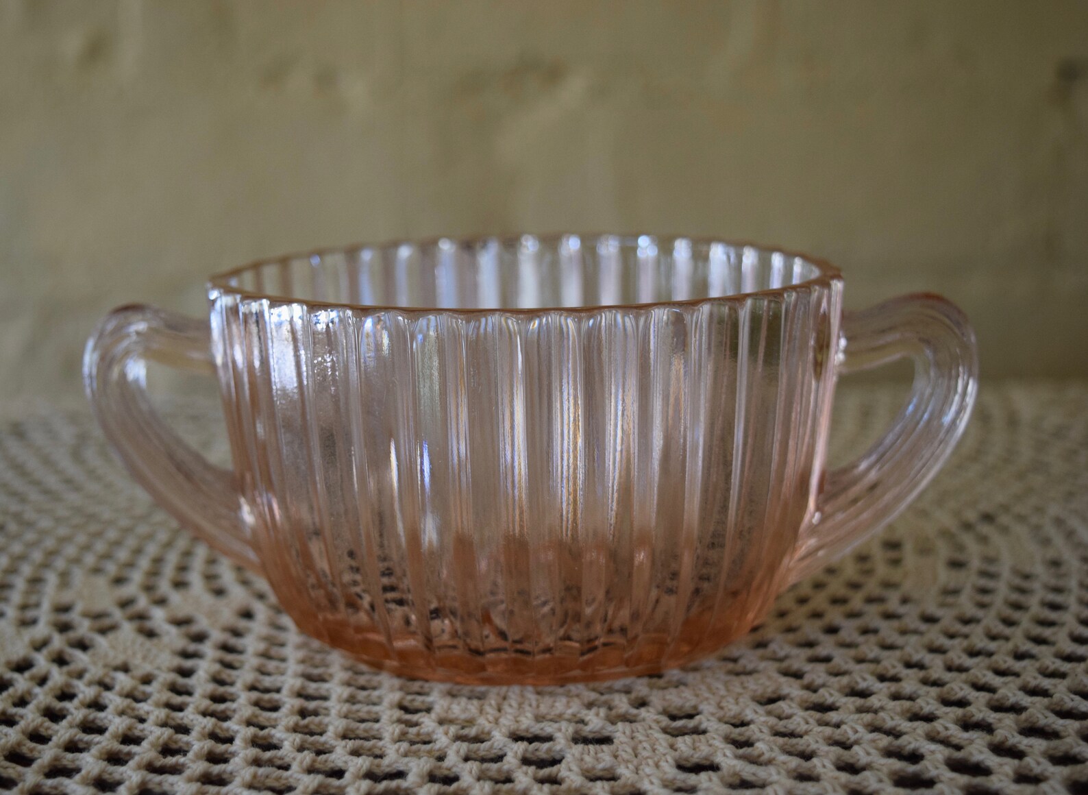 Pink Depression Glass Ribbed Sugar Bowl Creamer and Serving Etsy