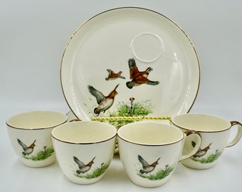 Salem China Company Game Birds Grouse Hunting Snack Set 4 Plates 4 Cups Bird Dishes Vintage Bird Vintage Bird Hunting Vintage Birding