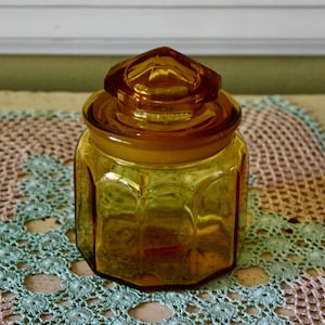 L.E. Smith Small Amber Paneled Apothecary Jar
