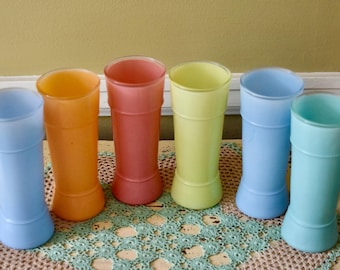 Siesta Ware Tiki Glasses Without Walnut Wrap 1960s Pastel Barware Set of 6 Glasses