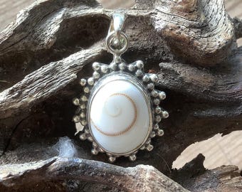 Shiva Shell, Eye of Shiva Sterling Silver Pendant ~ Mermaids Money, Cats Eye
