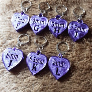 ESMHT Heart stitch marker progress keeper for crochet with sizes in millimeters and letters 3d print 3d printed