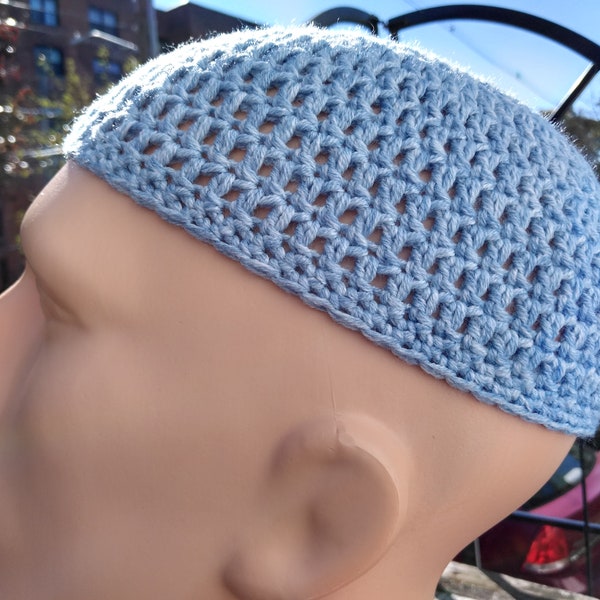 Light Denim Blue kufi beanie skullcap crochet small-medium #E18