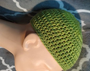 Handmade lime green ombre kufi beanie skullcap hat crochet medium