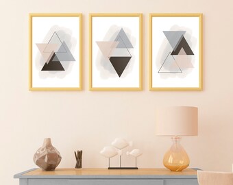 Neutral Abstract Printable Wall Art Set of 3, White Gray Beige Tan ...