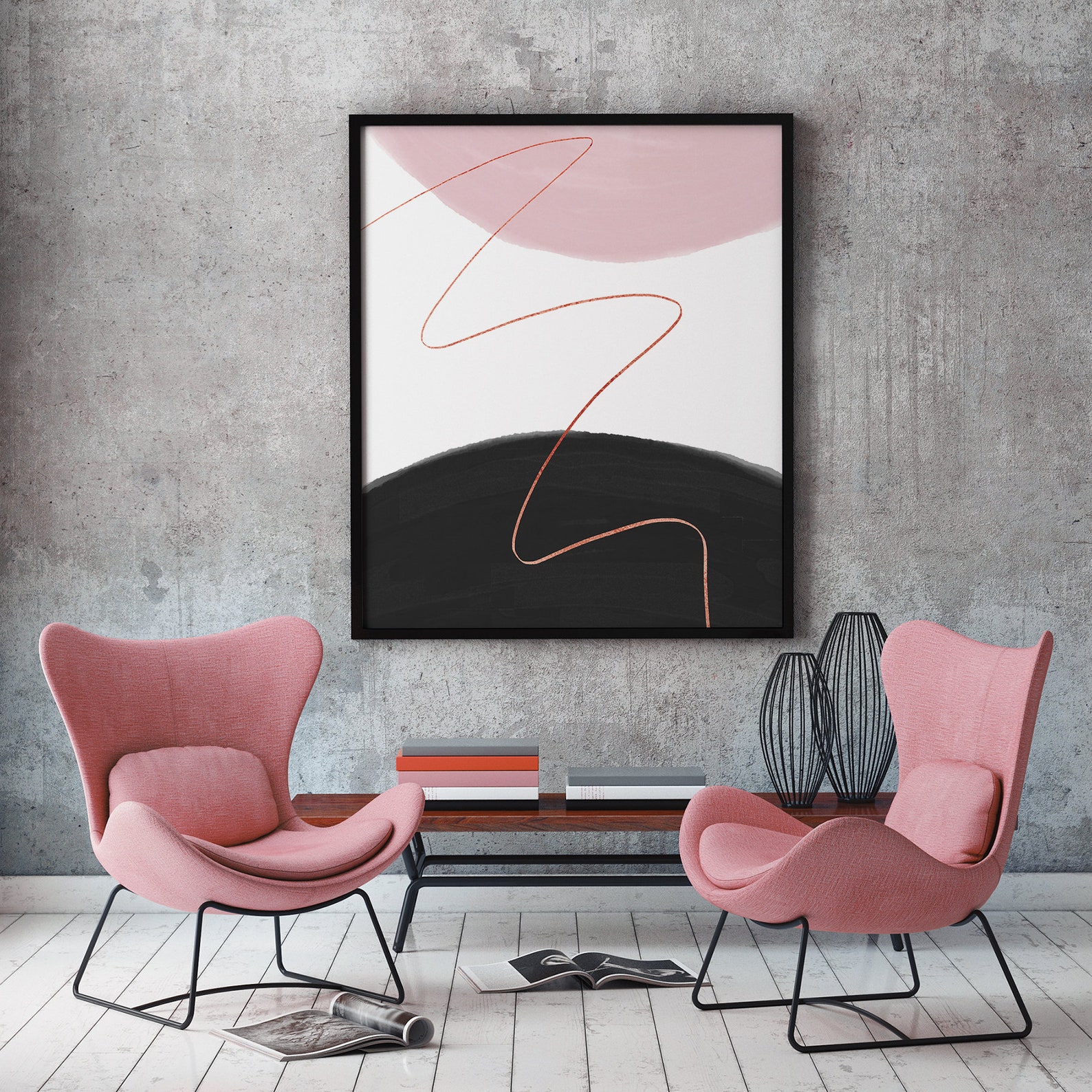 Rose Gold Printable Wall Art, Modern Abstract Art Print, Contemporary