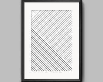 Geometric Print, Geometric Art, Black and White Stripes, Minimalist Printable Wall Art, Black and White Print, Lines Art