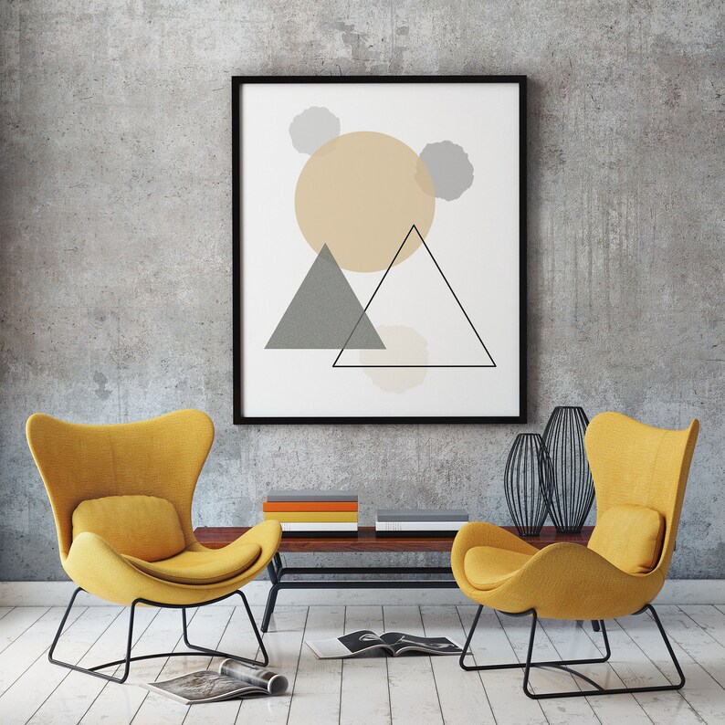 Printable Geometric Wall Art Set Gray Tan and Black Etsy