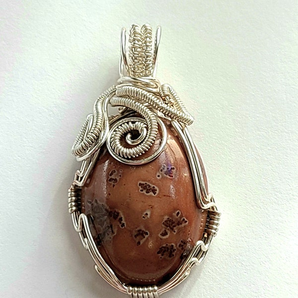 Wire wrapped Crazy Horse Gemstone Pendent Necklace Silver Shipping free US