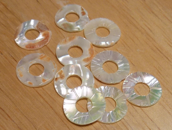 set of 10 carved shell large hole disks, 13x1 mm.… - image 1