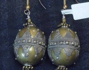 Afghani silver and gold wash bead  earrings. Length is 40mm