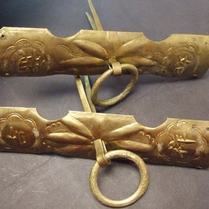 Unique pair of Chinese Brass drawer hardware , 7x2 in. (Brass drawer 1)