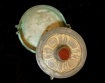 Old Turkoman silver with gold wash pendant box, 3 1/4 inches