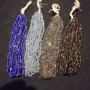 Elegant vintage 3" hanks Charlotte or tri-cut seed beads, size 11, includes one hank of each color