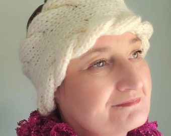 Cable Knit Winter Headband, Ear Warmer, Cream