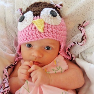 Baby dierenmuts, uil roze en bruin, meisjes, maat 3-6 maanden