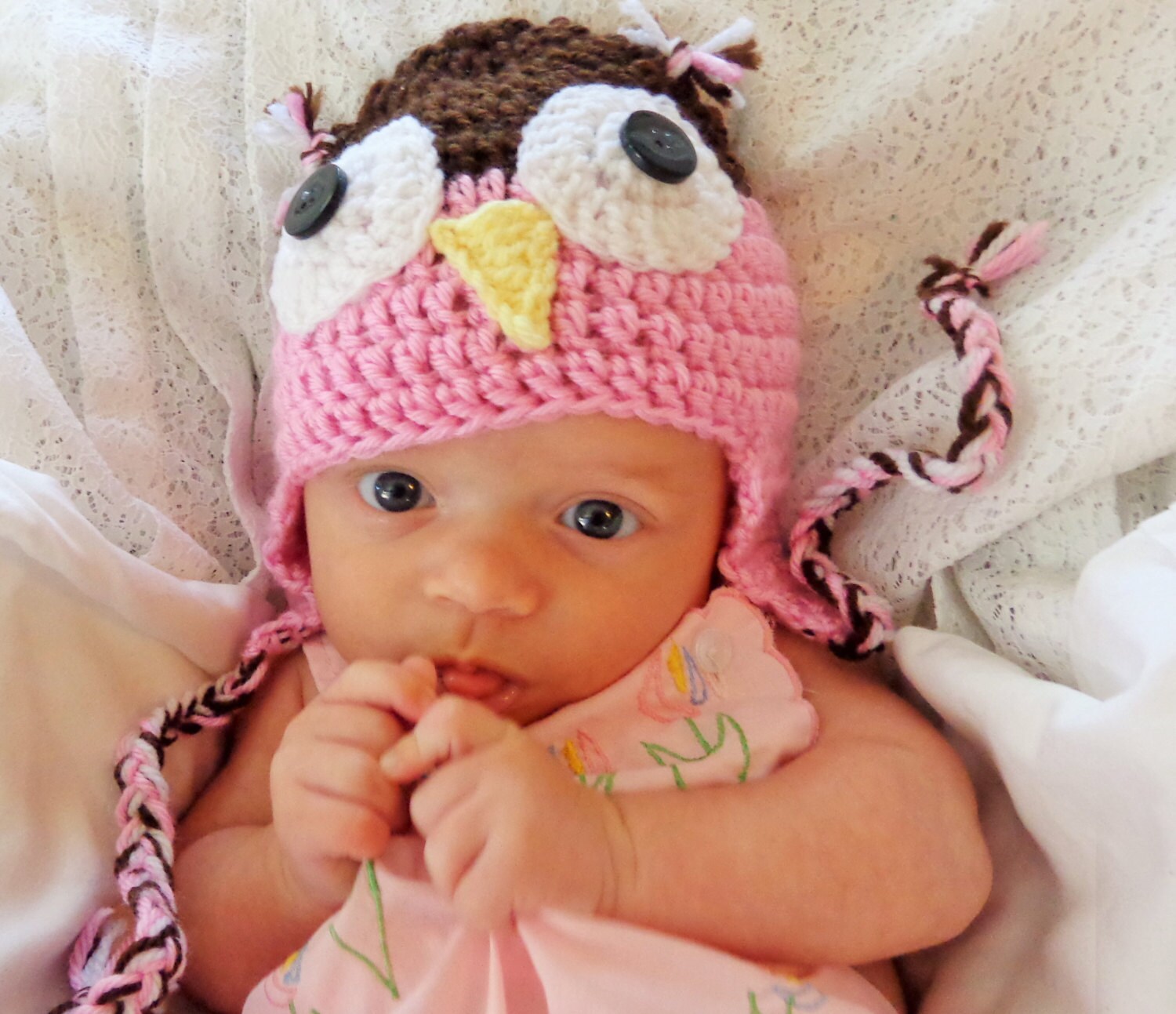 Baby Animal Hat, Owl Pink and Brown, Girls, 3-6 month month size