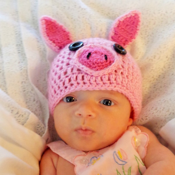Animal Baby Pig Hat, Girls, Miss Piggy beanie, piglet hat, 3-6 months