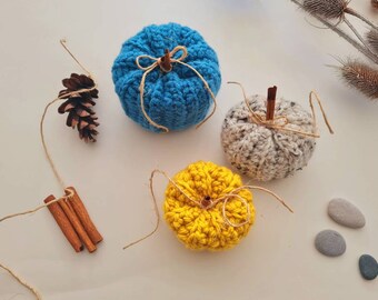 Decoración del hogar de otoño, juego de calabazas de 3 piezas, calabaza de ganchillo, acentos de otoño, Acción de Gracias, regalo de inauguración de la casa, calabaza rellena, boho, otoño moderno