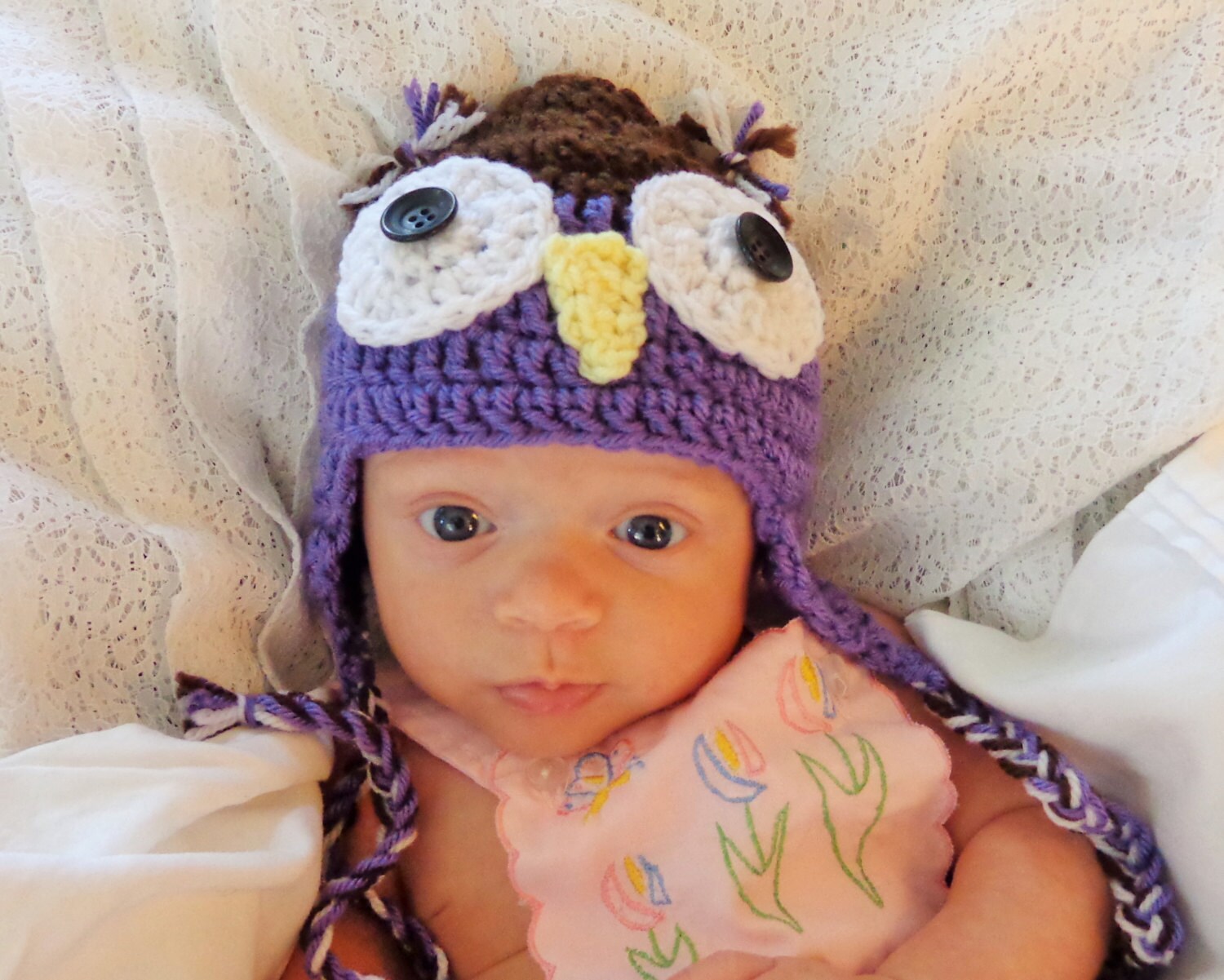 Baby Animal Hat, Owl Purple and Brown, Girls, 3-6month size