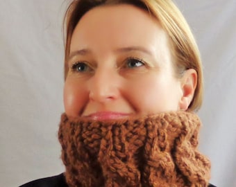 Women's Cabled Winter Cowl, Brown, neck warmer