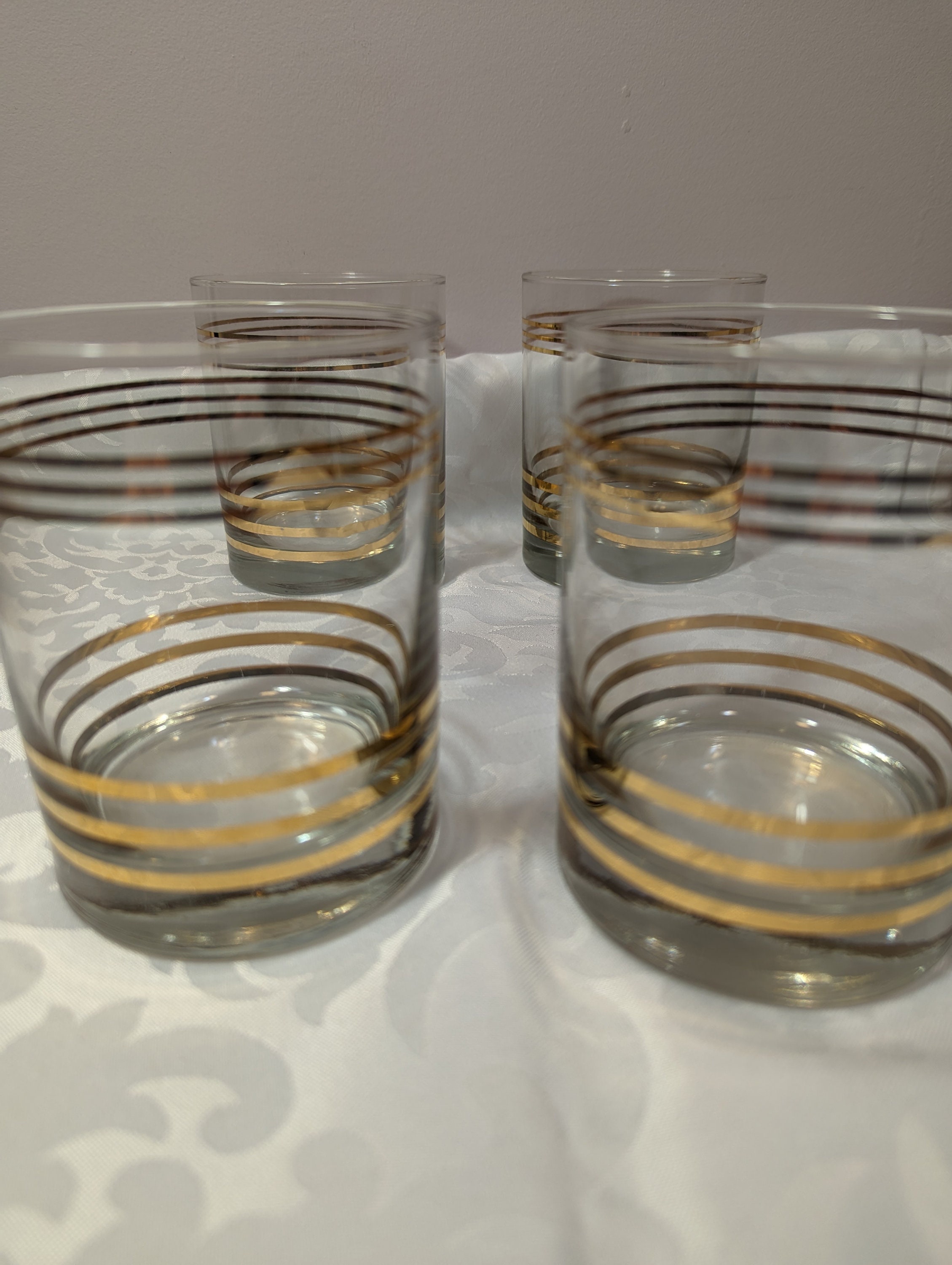 Vintage Gold Striped Old Fashioned Glasses Four Etsy