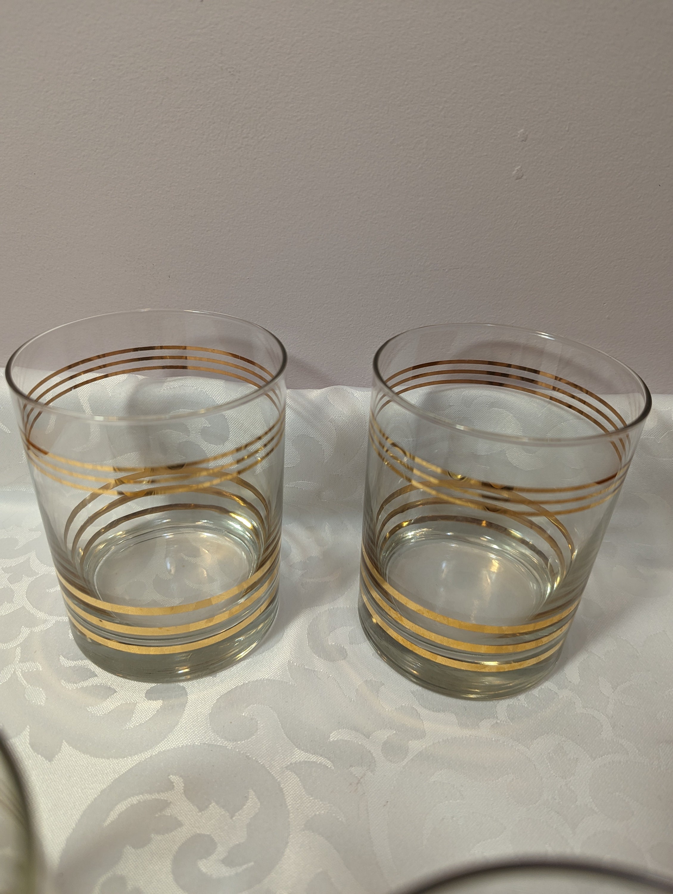 Vintage Gold Striped Old Fashioned Glasses Four Etsy