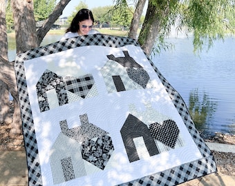Casa Grande Quilt Pattern PDF –House Quilt Pattern –Beginner Friendly Modern Quilt –72x72 Throw Quilt–Farmhouse Quilt –Heart Accent Quilt