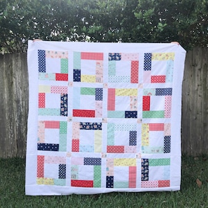 Quiltpatroon blokhutachtig | Beginnersvriendelijke pdf | Moderne blokhutquilt | Schrootvriendelijke quilt | Eenvoudig quiltpatroon