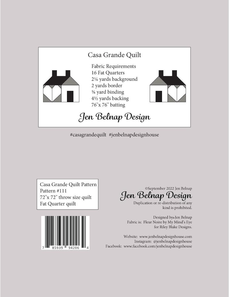 Casa Grande Quilt Pattern PDF –House Quilt Pattern –Beginner Friendly Modern Quilt –72x72 Throw Quilt–Farmhouse Quilt –Heart Accent Quilt image 6