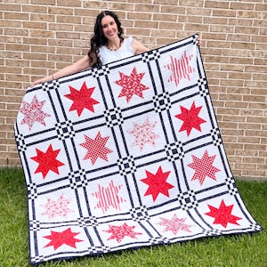Liberty Patchwork Quilt & Pillow Pattern PDF | Star Quilt | Patriotic Quilt | Quilts of Valor Size | Red White Blue Quilt Pattern