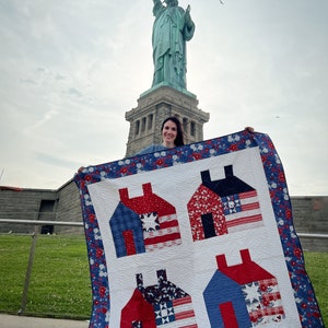 Liberty Home Quilt Pattern | Patriotic House Quilt PDF | Flag Quilt Pattern | Quilts of Valor Quilt | Red White Blue Quilt Design