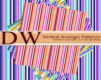 DIGITAL Background, Scrapbooking - Vertical Patterns in 6 High Resolution Analogic Color Schemes 12"x12" - INSTANT DOWNLOAD - .png files