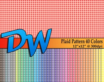 Plaid Pattern Narrow Weave - 40 Different Color Sheets - High Resolution Digital Papers - 12"x12" 3600x3600 300dpi - Easy to use .PNG Files