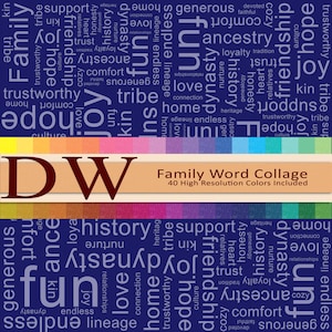 Family Word Collage 40 Pack - Digital Files - 40 HIGH Resolution Colors 12&quot;x12&quot; - INSTANT download - .png files