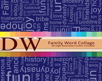 Family Word Collage 40 Pack - Digital Files - 40 HIGH Resolution Colors 12"x12" - INSTANT download - .png files